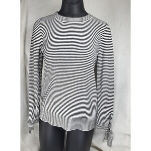 LOFT Wool Blend Striped Sweater Women's‎ Size Small Black White Knit Tie Sleeve